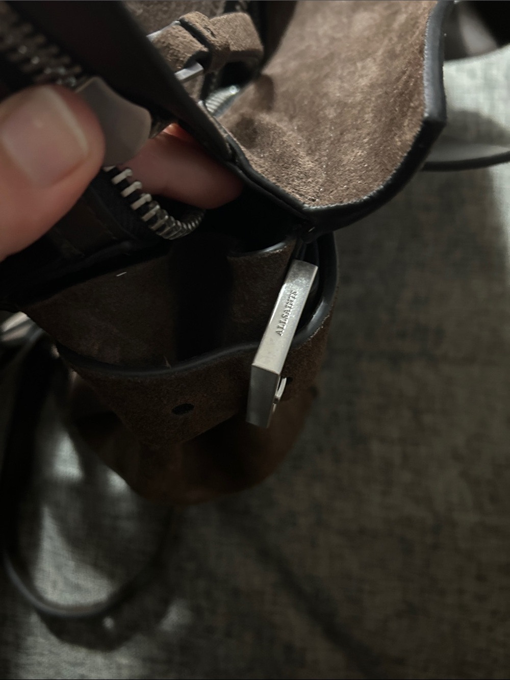 AllSAINTS Mini Perez Suede Top Handle Bag - Picture 12 of 14